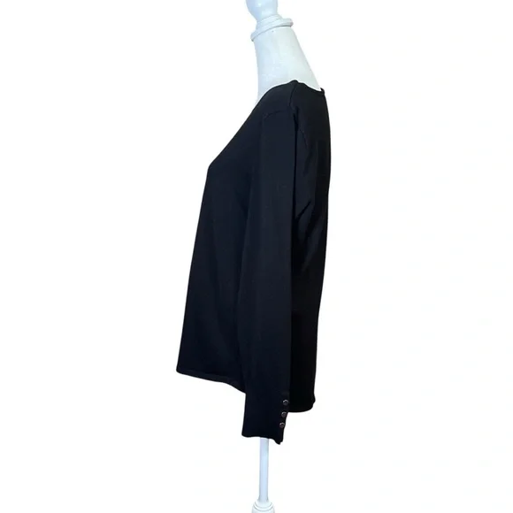 CHICO’S V-Neck Basic Pullover Light Sweater Ella Spun Rayon Sz 1 US Medium Black - Picture 6 of 10